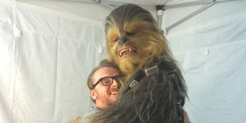 Simon Pegg and Chewbacca